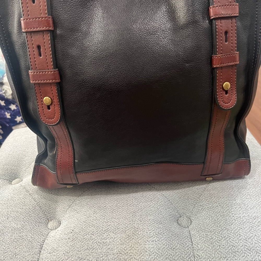Fossil Black and Brown Leather Briefcase with Vintage Charm